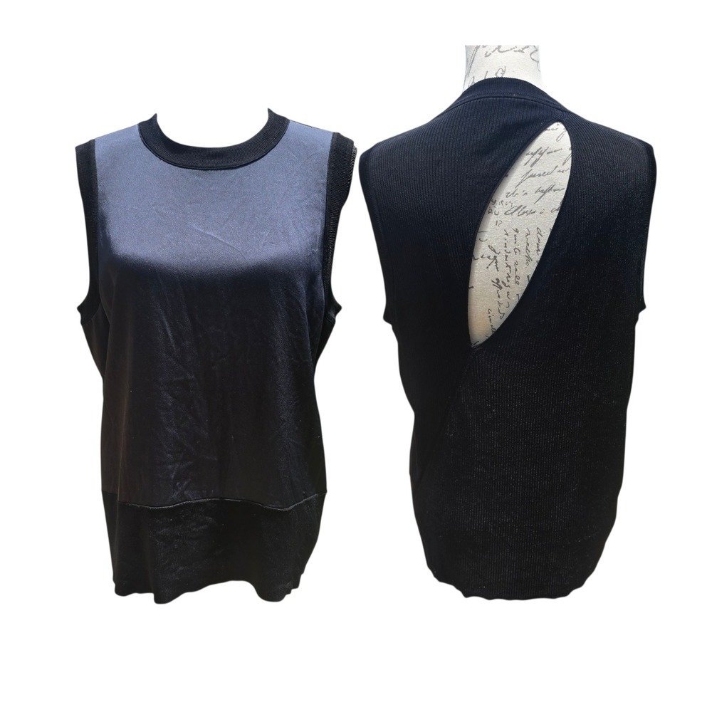 Rag & Bone‎ -1643 Sleeveless Top Open Back Knit & Satin Tank Top Black Size L